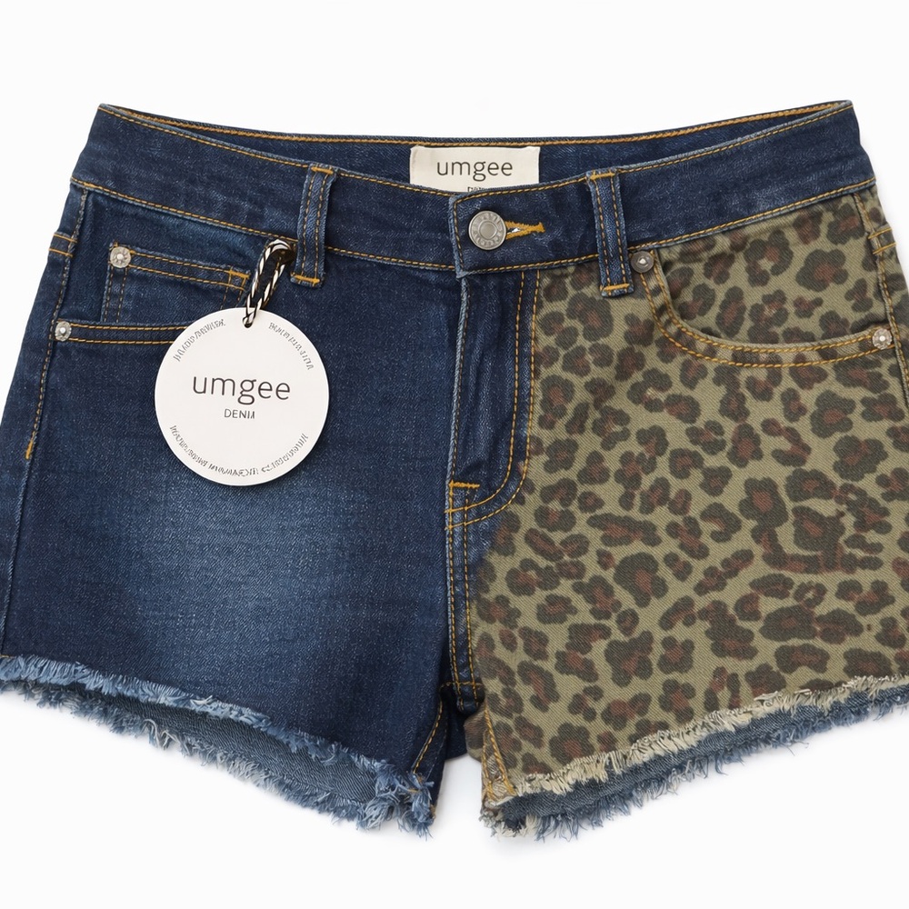 🐆 Umgee Denim Leopard Print Shorts | Raw Hem | Size 3 | NWT